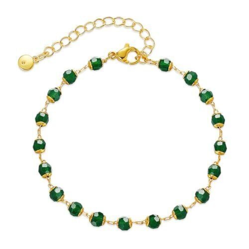 4641 Emerald Bracelets Dainty 18K Gold Plated Adjustable Green and Gold